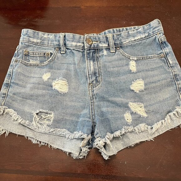 Free People Jean Shorts Light Wash Distressed Mid Rise Size 29 - Picture 1 of 5